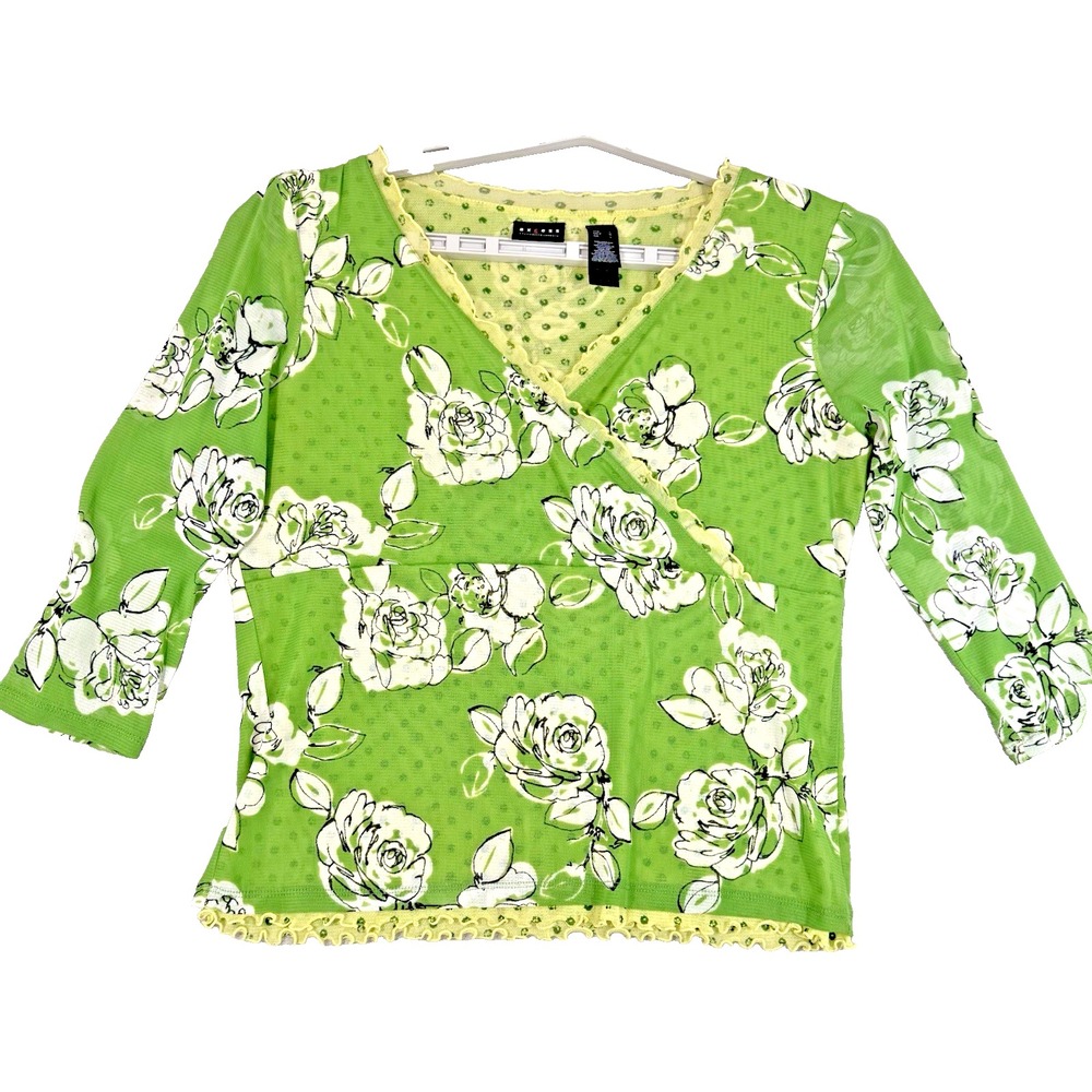 Axcess Top M Semi Sheer Floral Fairy Top Funky Whimsygoth Boho Cottage Core Y2K